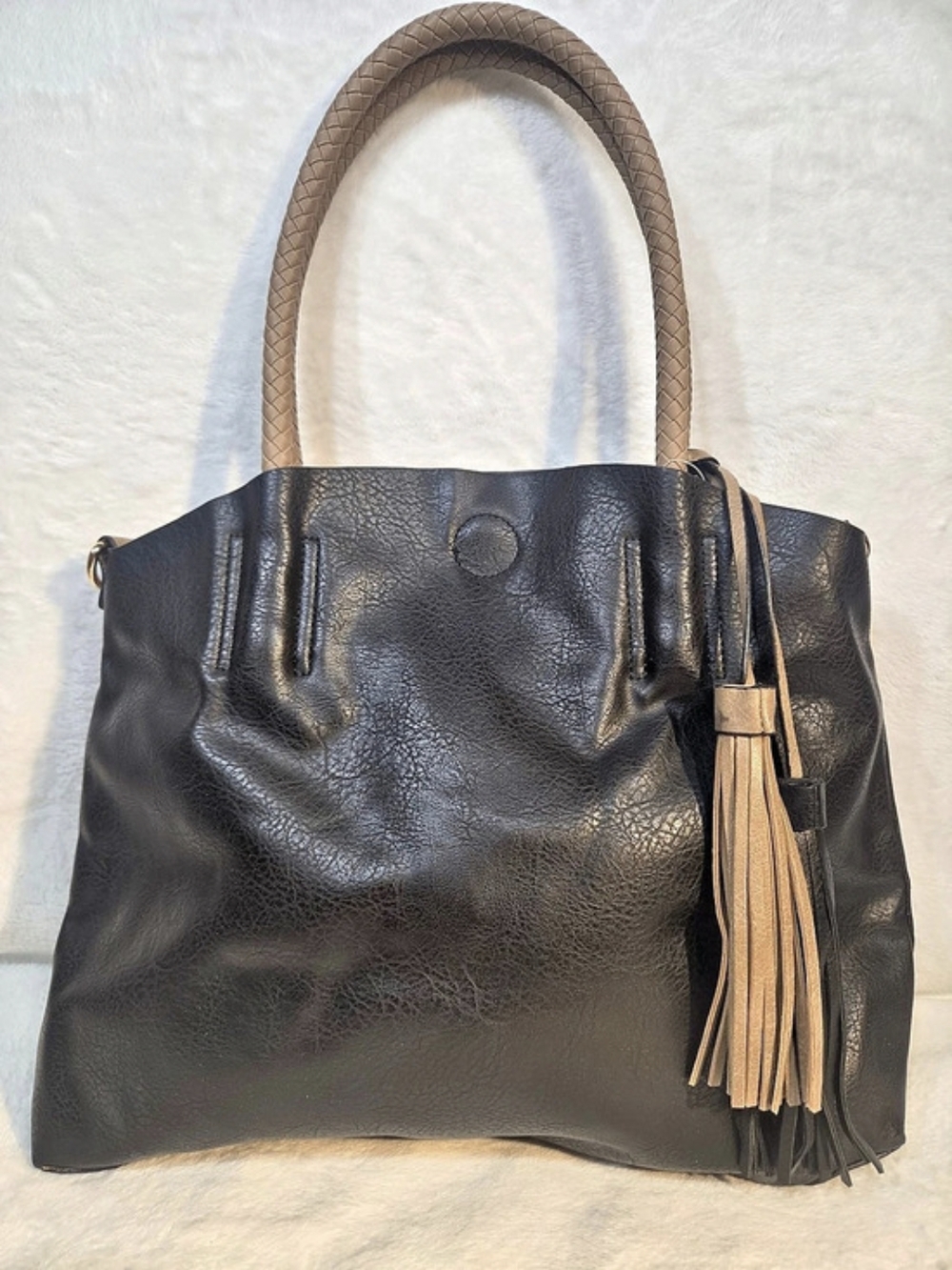 Black & Brown Tassel Vegan Leather Tote